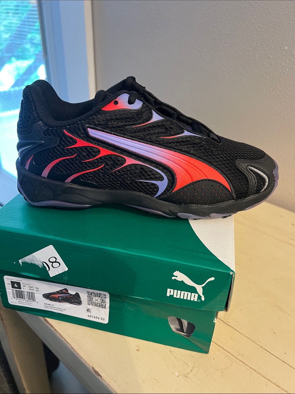 Puma Kids Black Sneakers with Red and Purple Flame Accents